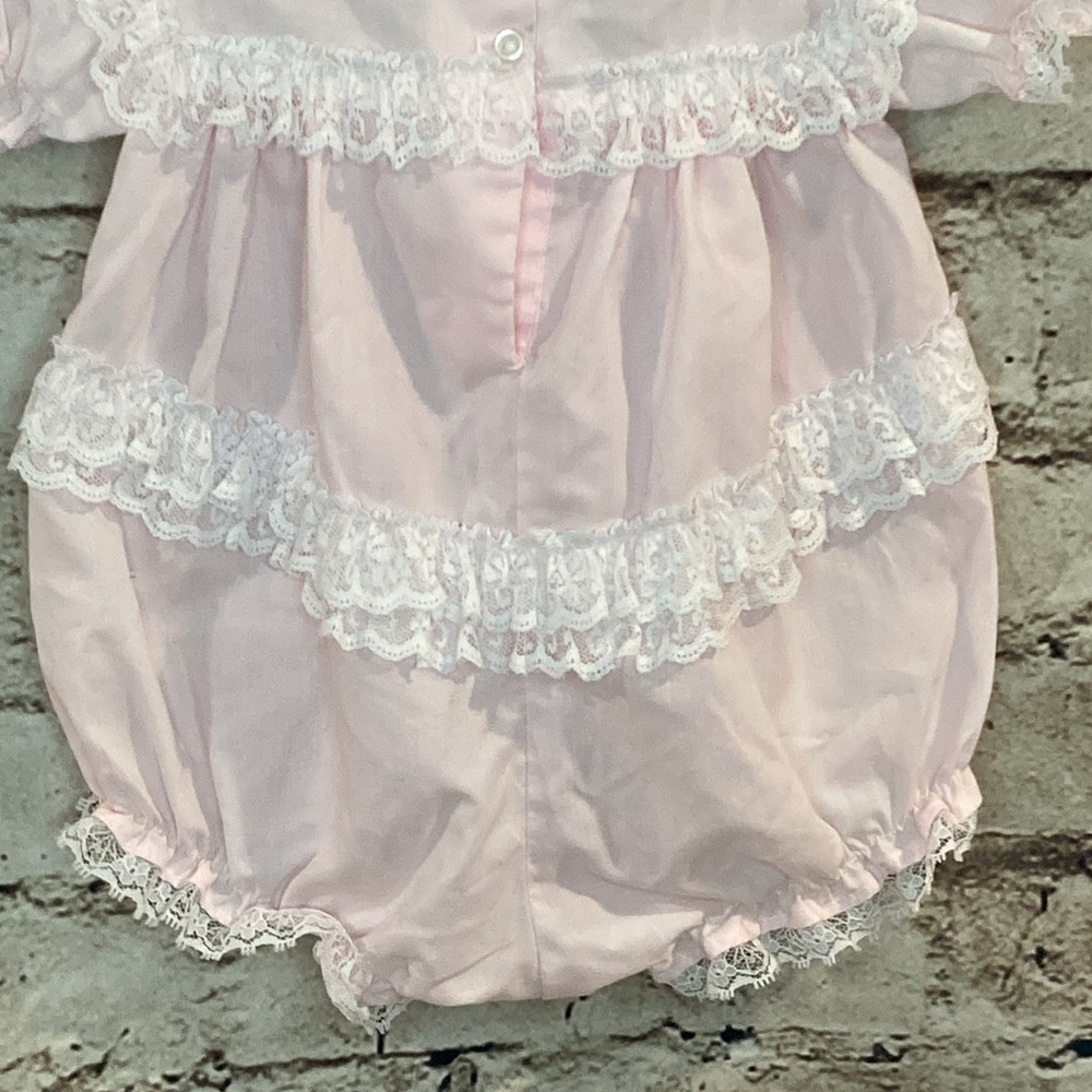 Vintage- Alexis Light Pink Bubble Romper with Embroidery and Lace Trim - Picture 4 of 9